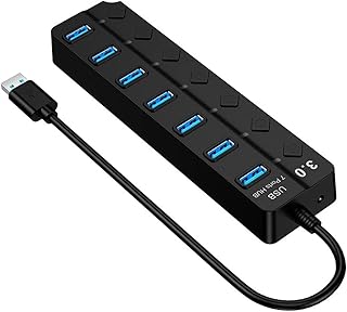 USB Hub 7-Port USB 3.0+2.0 with Individual LED Power Switches Portable Adapter High speed Expansion Multi USB Hub Splitter Lead Adapter Cable for Tablet Laptop Computer Netbook Printer (7 Port-Black)