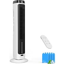 PNTCK 41" Evaporative Air Cooler Swamp Cooler with 3 Speeds, 5 Modes, 12H Timer, Remote, 80&deg; Oscillation, LED Display, Bladeless Tower Fan Cooling Fan for Bedroom Office Large Room Indoor Use