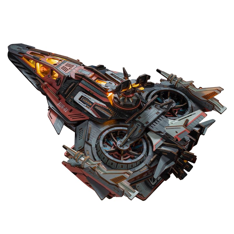 Roroom 3D Puzzle für Erwachsene, Dunkler Sci-Fi Mechanischer Modellbausatz | with LED-Licht, Holzbausatz als Schreibtisch und Regal Deko, Geschenk für Paare und Bastelfans