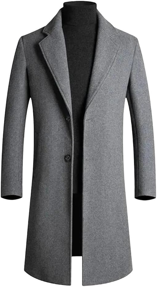 Men's Wool Cashmere Coat Mid-Length Thick Warm Business Casual Trench Jacket for Middle-Aged Dad Wear 30-65 Years Old