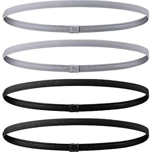 4 Pièces Bandeaux Élastiques de Sport Épaisses Antidérapantes Bandeaux de Cheveux pour Femmes et Hommes (Gris, Noir)