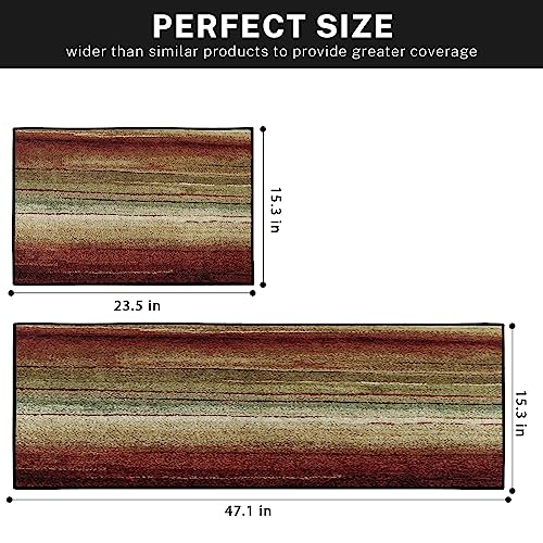 Tayney Vintage Stripes Home Kitchen Rugs And Mats Non Skid Washable Set Of 2, Red Brown Green Kitchen Mats For Floor, Geometric Lines Kitchen Runner Rug, Abstract Kitchen Decor #TOP2