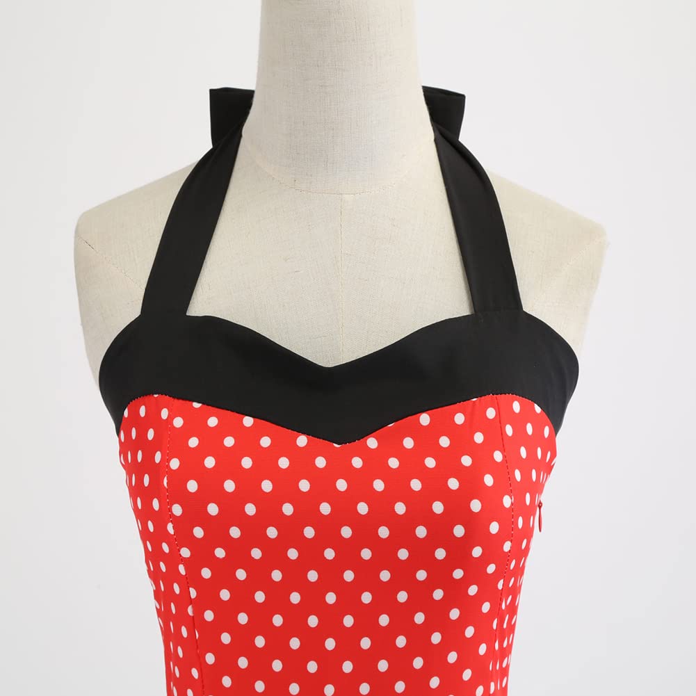 Robe Vintage Années 50 Femme Retro Rockabilly Pin Up Élégante Robes sans Manche Dos Nu Décolleté en Cœur Polka Dot Trapèze Mariage Cocktail Soirée Fête Cérémonie Décontractée au Genou Midi S-XXL