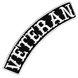 VEGASBEE® VETERAN BLACK-WHITE EMBROIDERED IRON-ON PATCH BIKER JACKET DECORATIVE TOP ROCKER 12