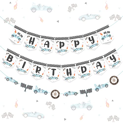 Race Car Birthday Party Decorations For Boys, Happy Birthday Banner And Racing Car Garland, Let's Go Racing Checkered Flag Party Supplies For 1St 2Nd 3Rd Birthday #TOP7