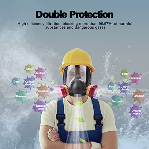 Evkocu Full Face Respirator Mask With 60923 Filter, Reusable Gas Cover Organic Vapor Mask, Paint Mask For Painting Spray, Dust, Epoxy Resin, Construction Work, Welding, Sanding, Woodworking, Chemical #TOP3