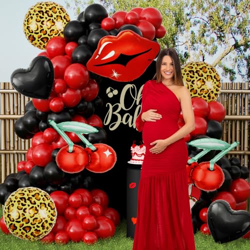 Image of JOGAMS 171Pcs Leopard Cheetah Print Betty Party Decorations, Red and Black Balloon Arch Kit with Cheetah Star Foil Green 260 Balloons for Bachelorette Birthday Baby Shower Vintage Retro Party