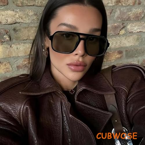 Square Aviator Sunglasses for Women Men Retro Double Bridge Aviators 70s Rectangle Shades2