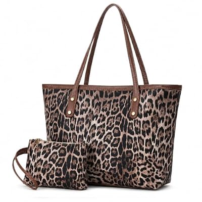 GAEKEAO Borsa a Mano in Set, Borsa Tracolla Leopardo, Tote Bag 2 Pezzi
