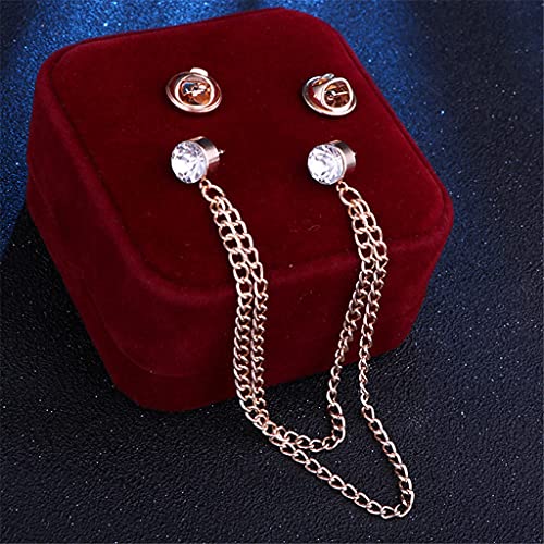 Broche de col chemise haut de gamme avec strass et chaînettes pour homme