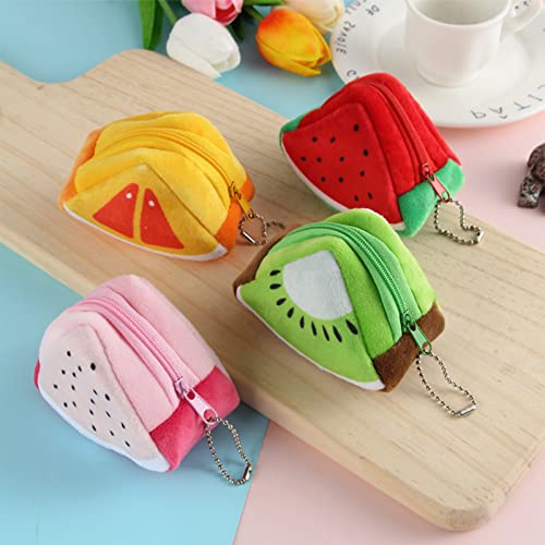 4Pcs Plush Coin Purse Wallets, Coin Pouch With Keychain Cute Fruit Shape Soft Plush Coin Purse Change Cash Bag Zipper Small Purse Wallets For Women Girls Kids #TOP3