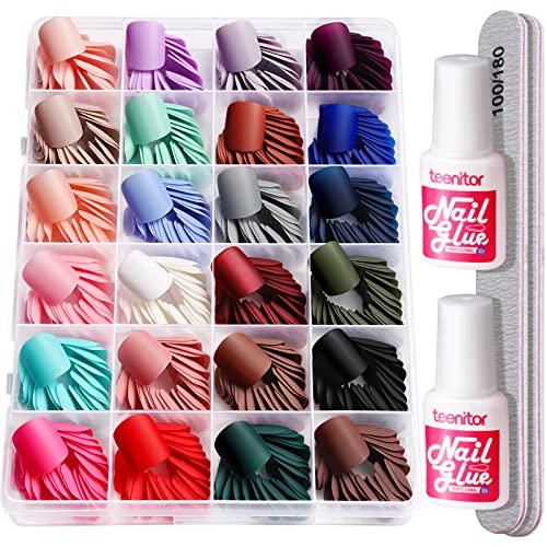 Short Square Press on Nails, Teenitor 576pcs Matte Short Fake Nails with Nail Glue, 24 Colors