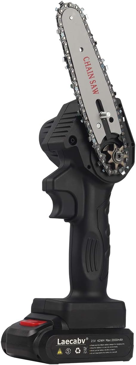 Laecabv Mini Chainsaw 4-Inch Cordless Electric Portable Chainsaw, Battery-Powered, One-Hand 0.7kg Lightweight, Pruning Shears Chainsaw for Tree Branch Wood Cutting (4inch, Black-)