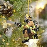 1 pieza de decoración de Navidad adornos de bombero personalizado adorno acrílico doble impresión colgante para árbol de Navidad, espejo retrovisor de coche, bombero único Navidad