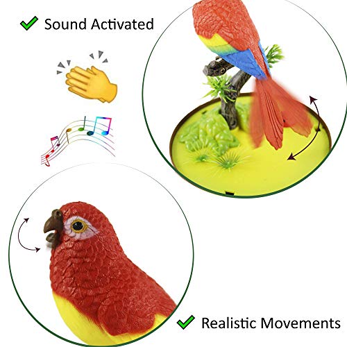 Haktoys Singing & Chirping Bird In Cage | Battery Operated & Sound Activated Parakeet On Tree Branch | Realistic Desk Accessory #TOP1
