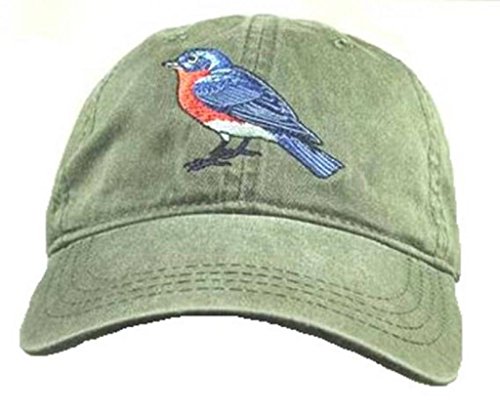 Eastern Bluebird Embroidered Cotton Cap Green