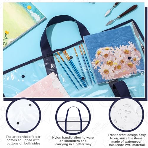 Image of Windyun 2 Pack Large Poster Storage Bag 20 inch x 26 inch Bulletin Board Holder Art Portfolio Case PVC Art Portfolio Container Storage Box with Pocket for Classroom Teacher Organization(Blue)