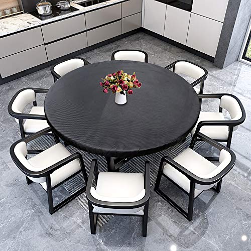 Promo 40% OFF Accgz Round Elastic Table Cover 600D Polyester Oxford Material Reusable, Washable and ironable Fitted Edged Flannel Stretched to Fit 40-44 Inch Round Table (Black)