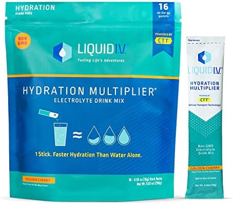 Liquid I.V. Hydration Multiplier - Golden Cherry - Hydration Powder Packets | Electrolyte Drink Mix | Easy Open Single-Serving Stick | Non-GMO | 16 Sticks