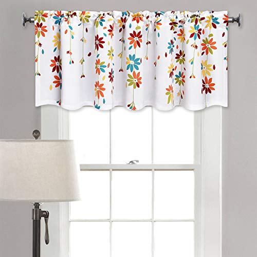 VERTKREA Flowers Window Curtain Valance Floral Rod Pocket Curtains Valance for Window 52 × 18 Inches, Orange