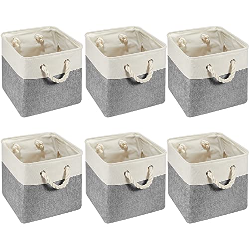 6 Pcs Cube Storage Bins Fabric Cube Storage Organizer Bins Foldable Baskets with Sturdy Carry Handles for Home(13 x 13 Inch,Gray and White) -  Geiserailie, Geiserailie-Shelf Baskets-LOF926789
