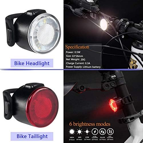 MOGZZi LED Bike Lights, 2 Set USB Rechargeable Super Bright 6 Light Mode Options Waterproof Bicycle Lights Set, Front and Rear Combinations Small LED Cycling Lights for Mountain or Road Bike