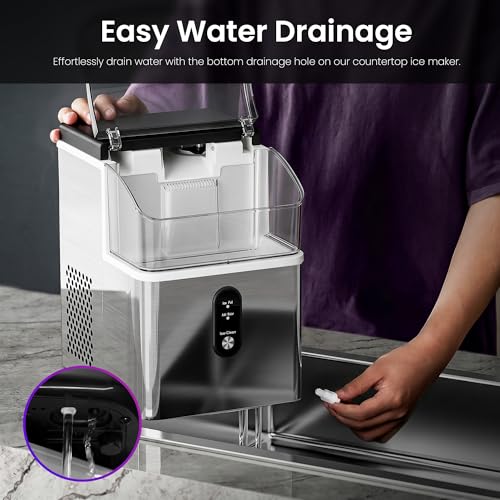 Image of Kismile Nugget Ice Makers Countertop,33Lbs /24H,Portable Countertop Machine with Chewable Ice,Self-Cleaning,One-Click Operation for Home /Office(Steel)