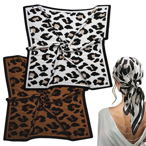 JOOTUEPO Confezione da 2 sciarpe quadrate da donna,Bandane con stampa leopardata, Foulard Quadrato in Raso 70 x 70cm, eleganti bandane per capelli e sciarpe per il collo, accessori per vacanze al mare