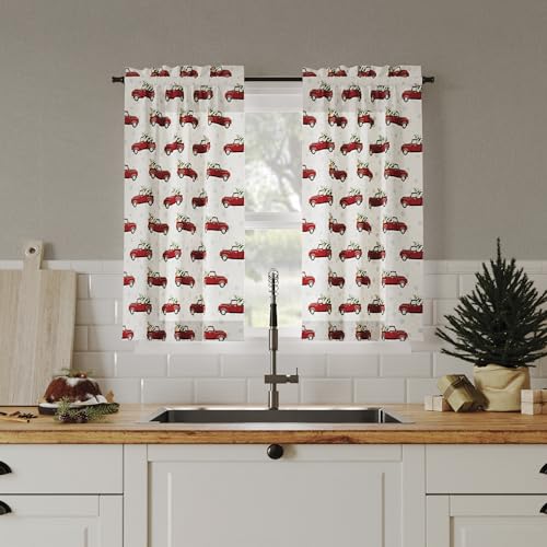 No. 918 Christmas Pickup Truck 2-Pack Semi-Sheer Rod Pocket Kitchen Curtain Tier Pair, 54