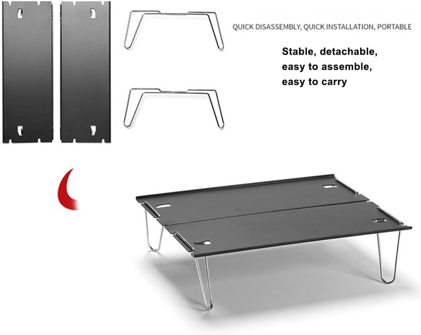 Folding Dining Table Aluminium Alloy Mini Table with Carry Bag Camping Barbecue Table Outdoor Picnic Desk Lightweight Hard-Topped Folding Table (Color : Black 30x21x8CM)