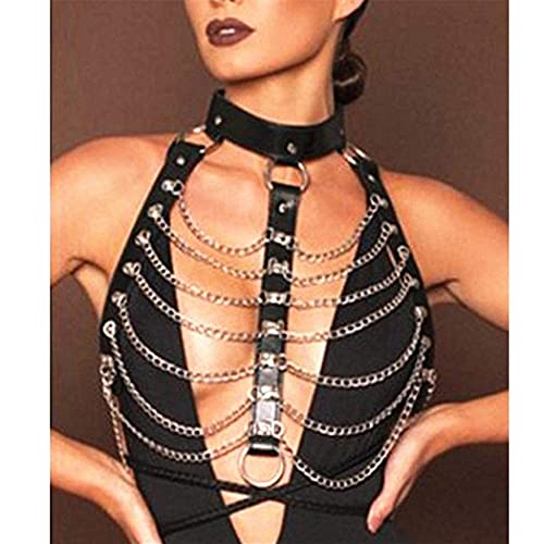Bmirth Punk Balck Body Chain Leather Chest Chain Layered Harness Waist Chain Rave Nightcup Party Body Accessorices For Women And Girls (B) #TOP1