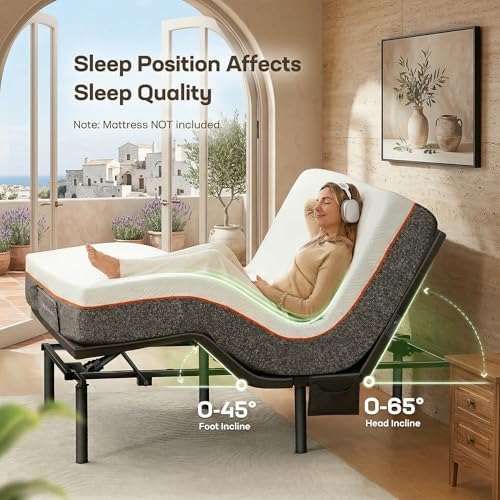 Image of Marsail MS01-1 Queen Adjustable Bed Frame with Massage + 6-inch Gel Memory Foam Mattress, Adjustable Bed Base with Under-Bed Nightlight, Wireless Control Massage Adjustable Bed, Queen