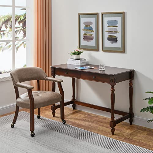 Jesonvid Dining Chair With Casters, Captain's Chairs With Rollers Dinette Sets Poker Chairs With Wheels Kitchen Table Rolling Chairs High Back Chair On Caster(Light Wheat 1533Lt) #TOP6