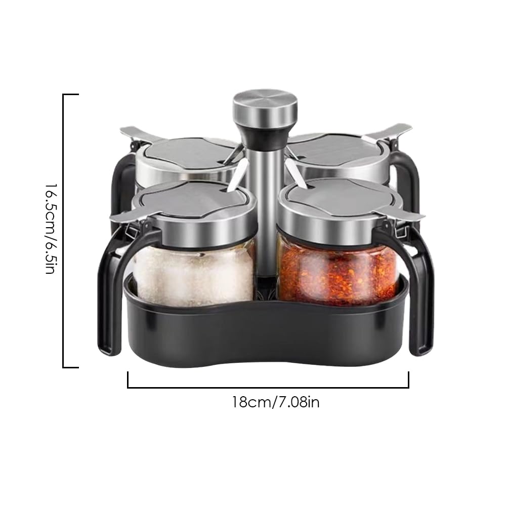 Lot de 4 pots à épices rotatifs avec couvercle et cuillère - Avec compartiment rotatif à 360° - Pour la cuisine