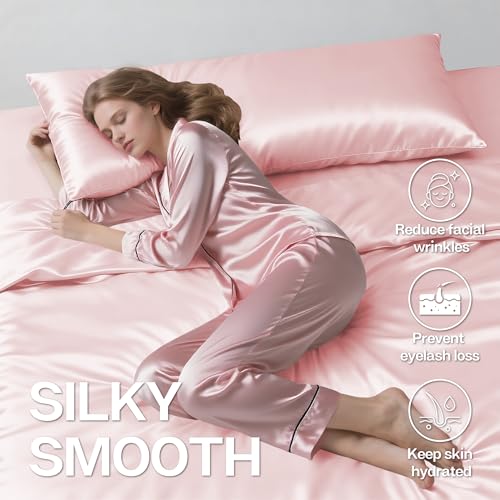 Image of MR&HM Satin Body Pillow Cover, Soft and Breathable Body Pillow Case with Envelope Closure, Cooling and Silky Long Pillowcase for Hair and Skin,Grey (20x54, Light Pink)