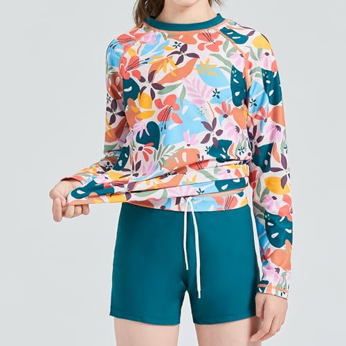 Image of Girls Rash Guard 2-Piece Swimsuit Set - Long Sleeve Swimwear with UPF 50+ Sun Protection 4-14 Years