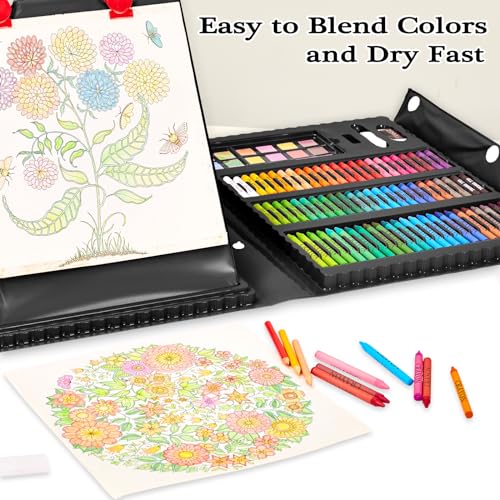 Image of KINSPORY Art Set for Kids, 290 Pack Double-Side Easel Drawing Kits - Black | Creative Gift, art & crafts supplies,Coloring, oil pastel, crayon, colored pencil, watercolour pen, Beginner Artists Girl Boy