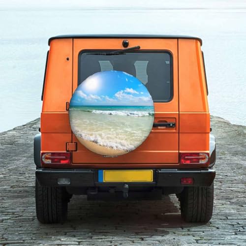 Image of Sunny Beach Spare Tire Cover 15 inch Wheel Beautiful Beach Protectors Weatherproof Universal for Trailer Tire Cover Rv SUV Truck Camper Travel Trailer