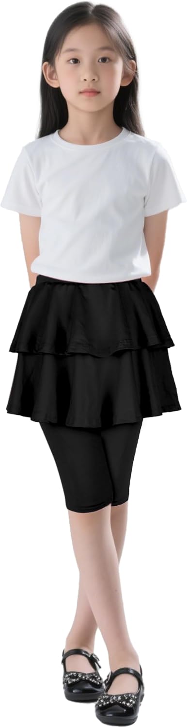 iLover Girl Leggings with Ruffle Skirt Pants Little Kids Skinny Stretch Ankle Length Pantskirt 4-12