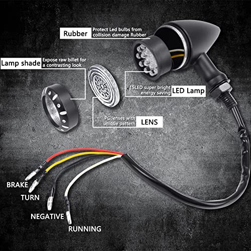 Motorcycle Turn Signal Light 2Pcs Rear Bullet 4 Wires Led Indicator Compatible With Chopper Bobber Har-Ley Softail Iron Cruiser Honda Shadow Suzuki Kawasaki Yamaha #TOP3
