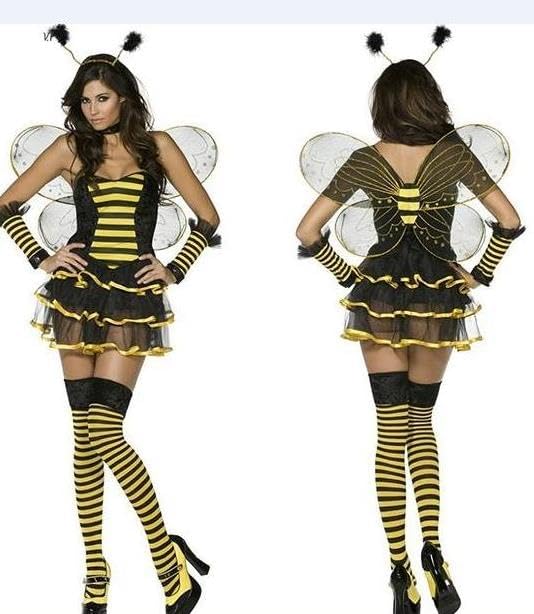 Women Halloween Bee Costume Set Sleeveless Cami Bodysuit with Cute Headband and Mesh Wing - Image 6