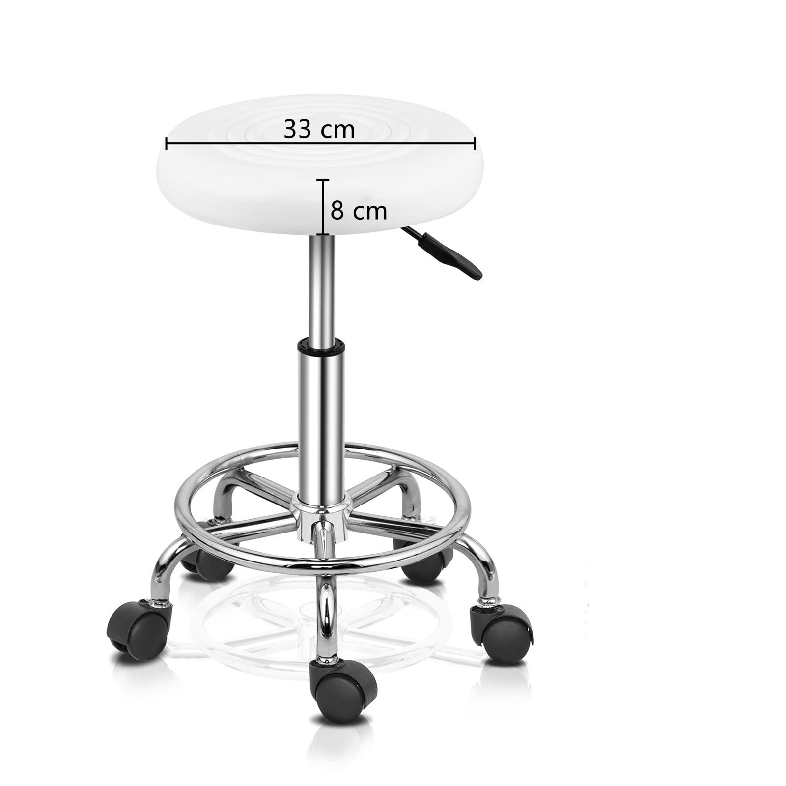 Bonnlo Tabouret de Bureau Tabouret à roulettes Rotation à 360° et Hauteur Réglable 47,5-61 cm pour Salon de Manucure, Salon de Beauté, Spas et Bureax, Blanc