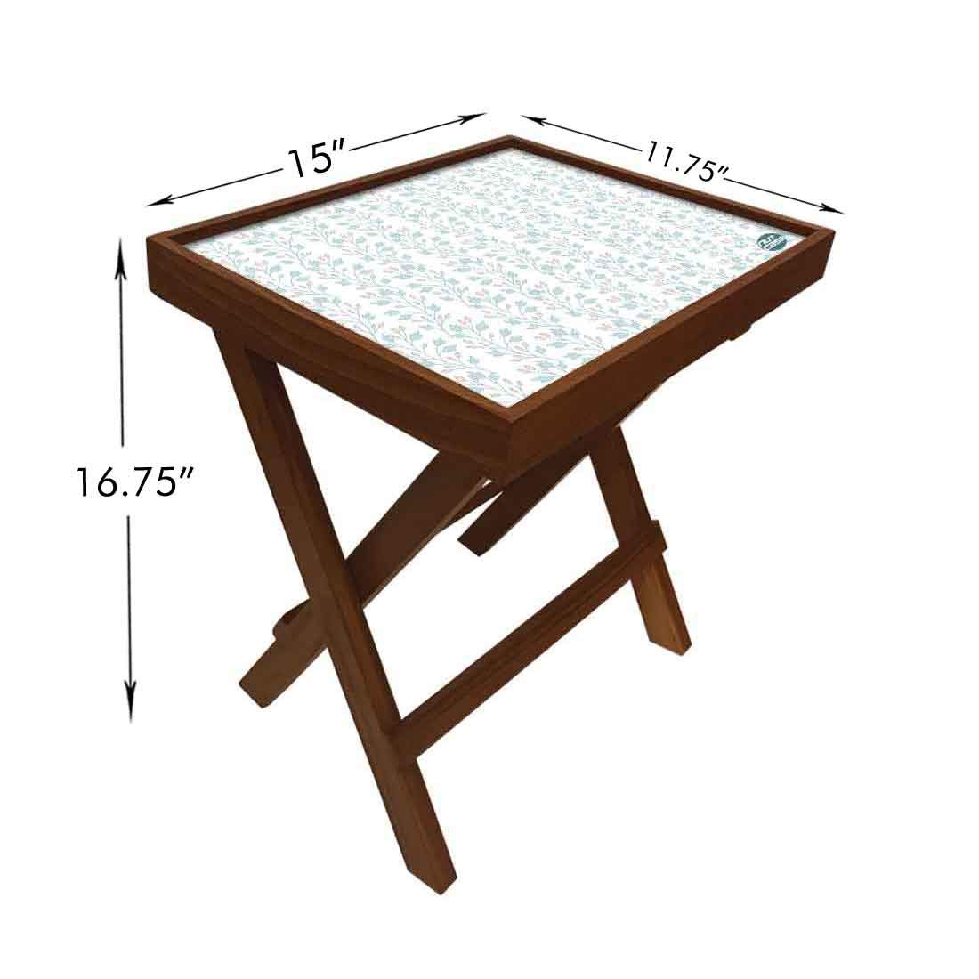 Nutcase Designer Teak Wood Side Table Folding Wooden Bedside Coffee Outdoor Picnic Table - Pattern 3