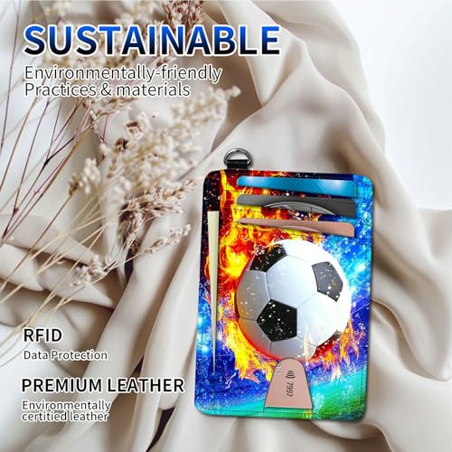 Flame Football Lawn Front Pocket Wallets for Men Women, PU Leather Slim Men's Wallets, Card Cases & Money Organizers RFID Blocking Wallet with Wrist Rope for Travel, Outdoors, Home, Shopping2