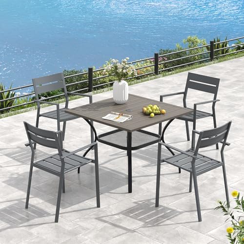 Image of VICLLAX Outdoor Patio Dining Table for 4, Square Patio Table with Umbrella Hole for Patio Lawn Deck Backyard, Antique Grey Tabletop