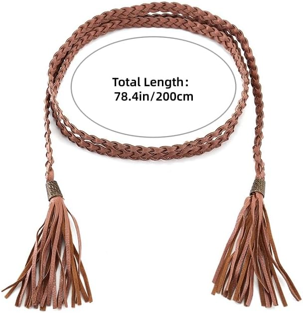 CHIC DIARY Women's Tassel Braided Rope Belt PU Leather Waist Belt Thin Woven Boho Waistband For Dress Jeans - Image 2