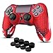 TNP PS4 / Slim / Pro Controller Skin Grip Cover Case Set - Protective Soft Silicone Gel Rubber Shell & Studded Anti-slip Thumb Stick Caps for Sony PlayStation 4 Controller Gaming Gamepad (Mystic Red)