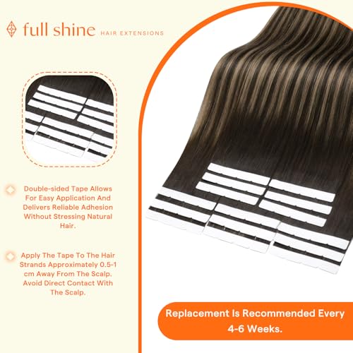 Image of Full Shine Wide Tape in Extensions Human Hair, Dark Brown Mix 22 Inch | 75g 15 PCS, Brazilian Tape in Human Hair Extensions, Full Coverage Design, Thick Ends, Long Style, Easy Maintenance