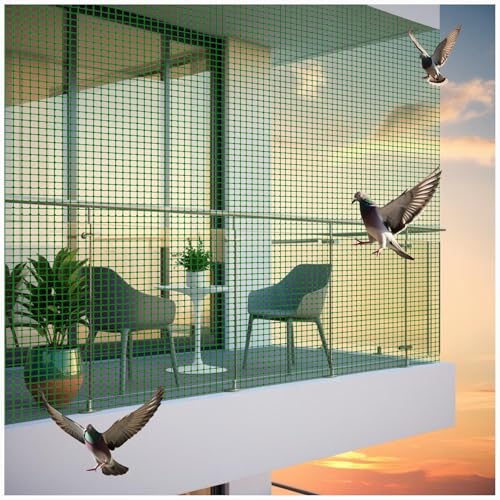 Image of Bird Control Green Nylon Knotted Anti-Bird Net UV Stabilized Multi Filament with Tying Ropes Attached, Cable Ties & Cup Hooks for Easy Installation - Green - 6ft x 10ft