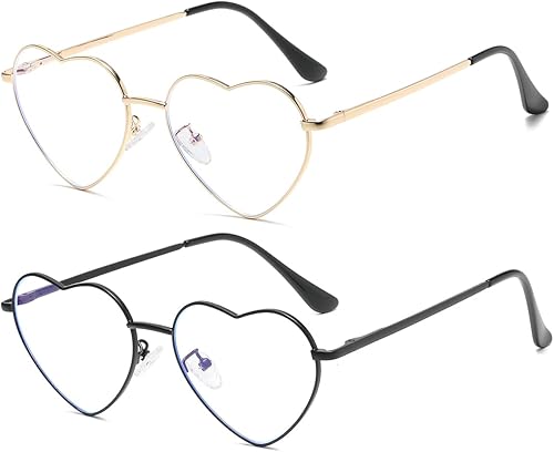 JOVAKIT Lentes de bloqueo de luz azul en forma de corazón para mujer, estilo vintage, encantador, lentes con marco de metal
